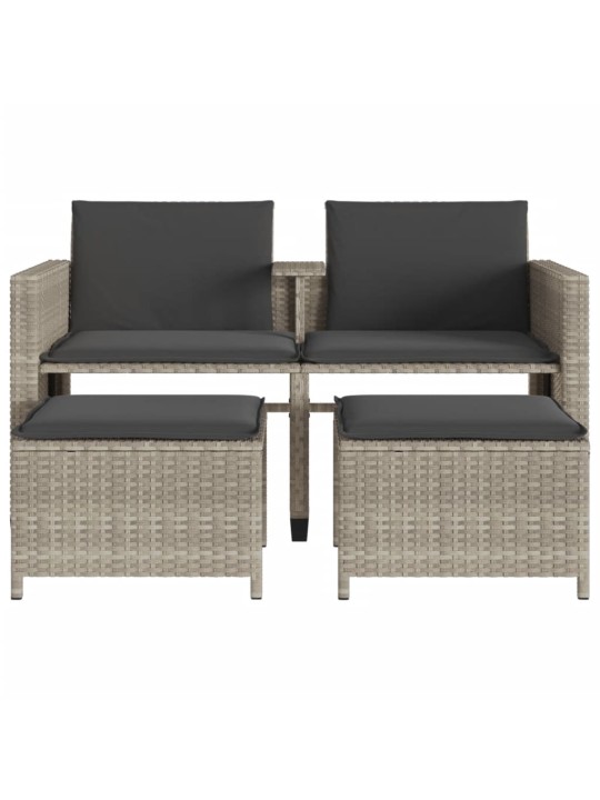 Dvivietė sodo sofa su staliuku/taburetėmis, pilka, poliratanas