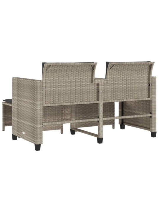 Dvivietė sodo sofa su staliuku/taburetėmis, pilka, poliratanas