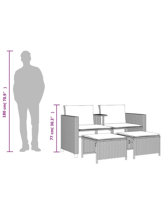 Dvivietė sodo sofa su staliuku/taburetėmis, pilka, poliratanas