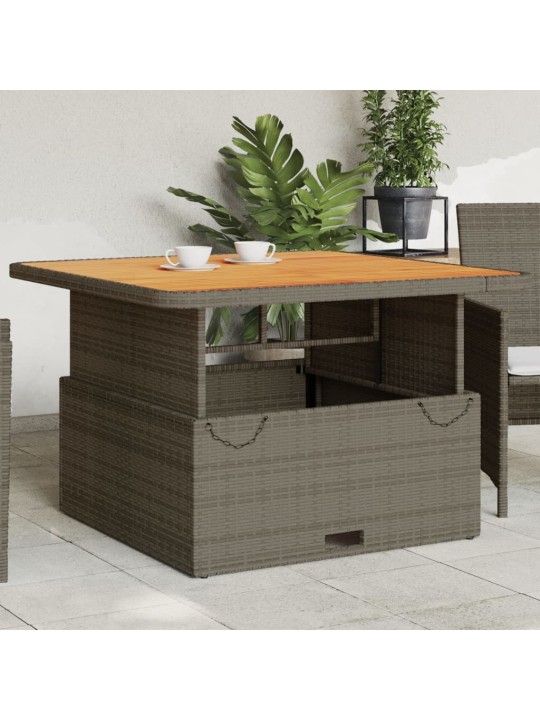 Sodo stalas, pilkas, 110x110x71cm, poliratanas/akacijos mediena