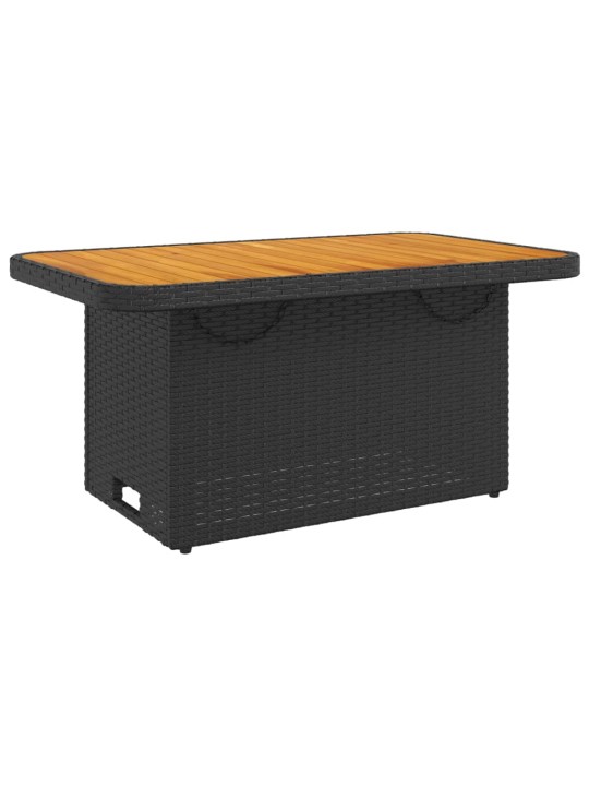 Sodo stalas, juodas, 90x55x71cm, poliratanas/akacijos mediena