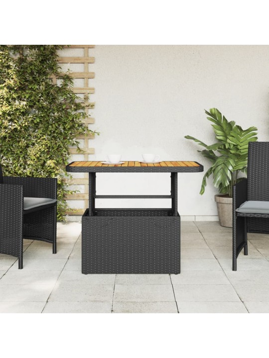 Sodo stalas, juodas, 90x55x71cm, poliratanas/akacijos mediena