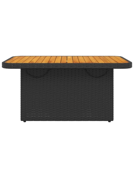 Sodo stalas, juodas, 90x55x71cm, poliratanas/akacijos mediena