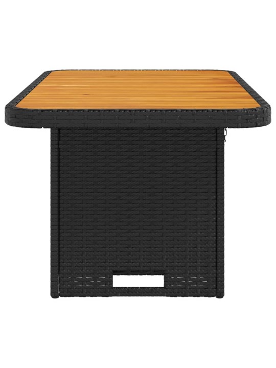 Sodo stalas, juodas, 90x55x71cm, poliratanas/akacijos mediena