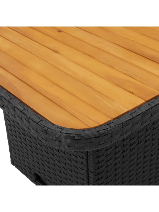 Sodo stalas, juodas, 90x55x71cm, poliratanas/akacijos mediena