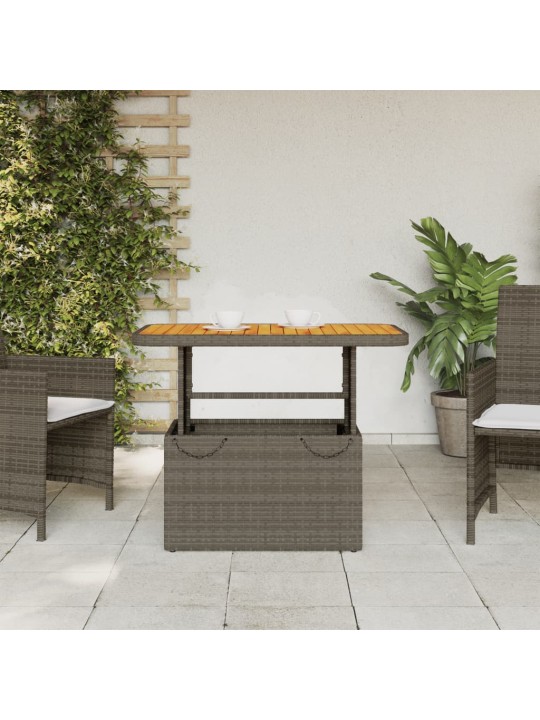 Sodo stalas, pilkas, 90x55x71cm, poliratanas/akacijos mediena