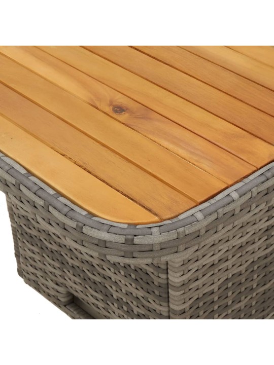 Sodo stalas, pilkas, 90x55x71cm, poliratanas/akacijos mediena