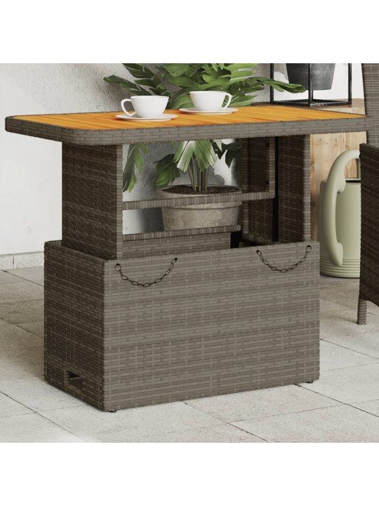 Sodo stalas, pilkas, 90x55x71cm, poliratanas/akacijos mediena