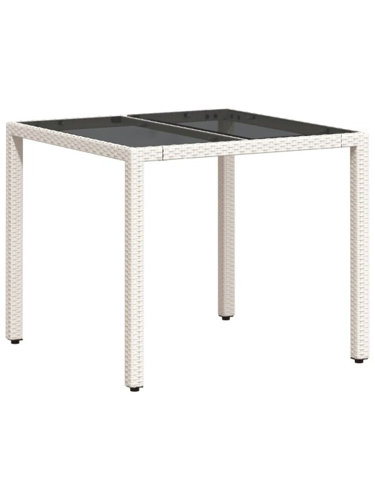 Stalas su stikliniu stalviršiu, baltas, 90x90x75cm, poliratanas