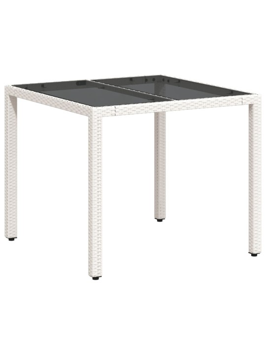Stalas su stikliniu stalviršiu, baltas, 90x90x75cm, poliratanas