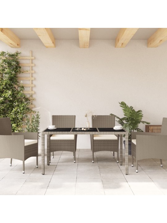 Stalas su stikliniu stalviršiu, pilkas, 150x90x75cm, ratanas