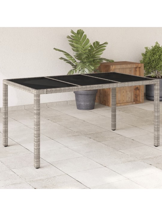Stalas su stikliniu stalviršiu, pilkas, 150x90x75cm, ratanas