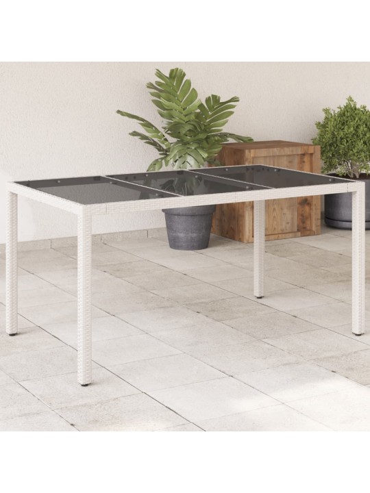 Stalas su stikliniu stalviršiu, baltas, 150x90x75cm, ratanas