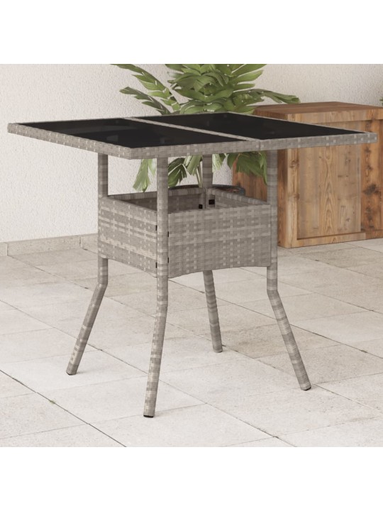 Stalas su stikliniu stalviršiu, pilkas, 80x80x75cm, poliratanas