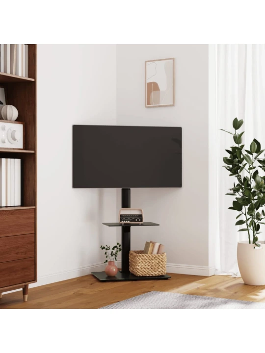 Kampinis TV staliukas, 2 aukštų, juodas, 32-65 colių TV