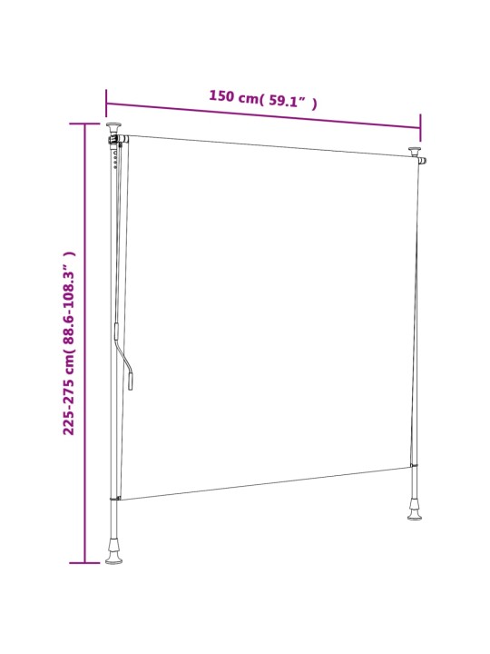 Lauko roletas, mėlynas ir baltas, 150x270cm, audinys ir plienas