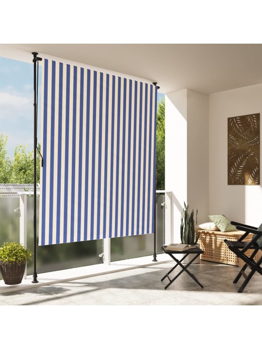 Lauko roletas, mėlynas ir baltas, 150x270cm, audinys ir plienas