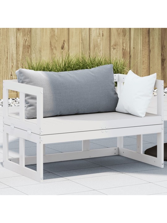 Sodo sofa-suoliukas, baltas, pušies masyvas, išskleidžiama