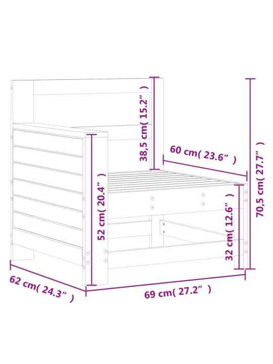 Sodo sofos dalis, balta, 69x62x70,5cm, pušis, su porankiu