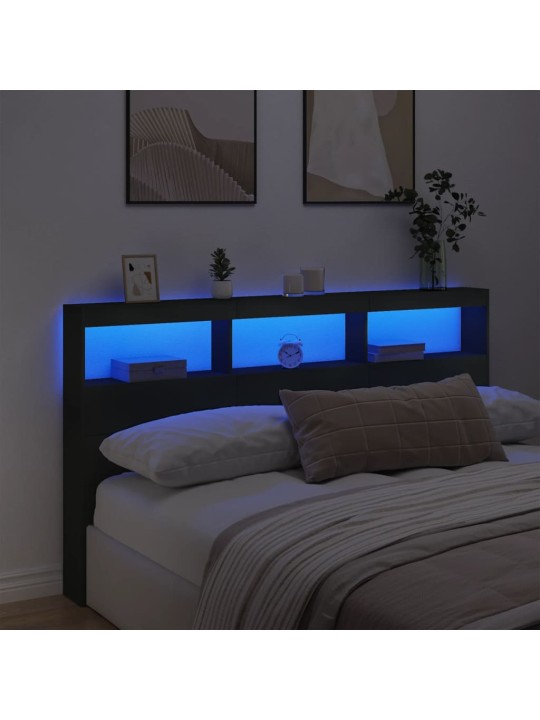 Galvūgalis-spintelė su LED, juodos spalvos, 180x17x102cm