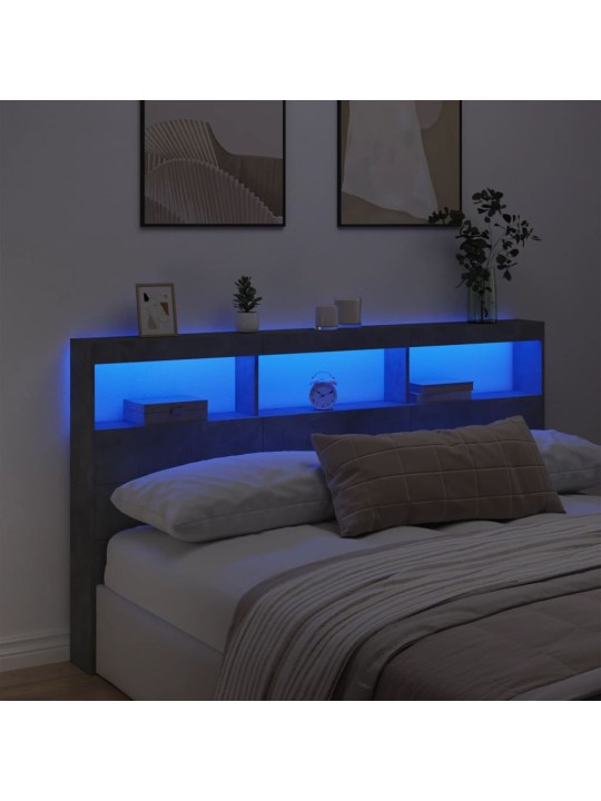 Galvūgalis-spintelė su LED, betono pilkos spalvos, 180x17x102cm