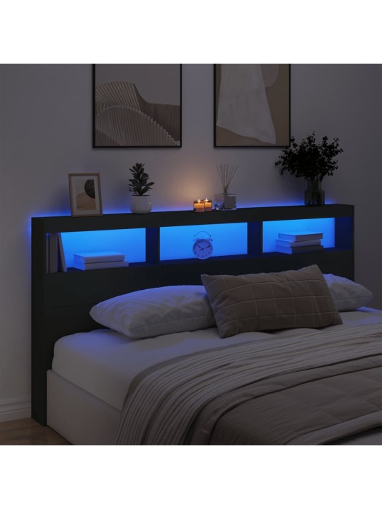 Galvūgalis-spintelė su LED, juodos spalvos, 200x17x102cm