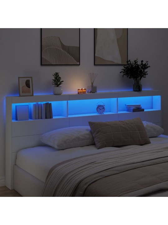 Galvūgalis-spintelė su LED, baltos spalvos, 220x17x102cm