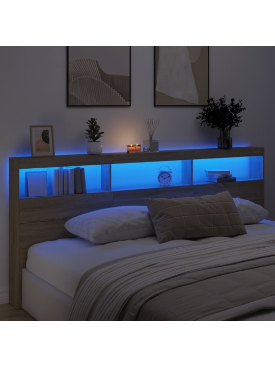 Galvūgalis-spintelė su LED, ąžuolo spalvos, 220x17x102cm