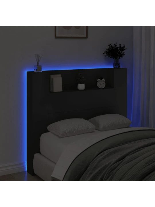 Galvūgalis-spintelė su LED, juodos spalvos, 120x16,5x103,5cm