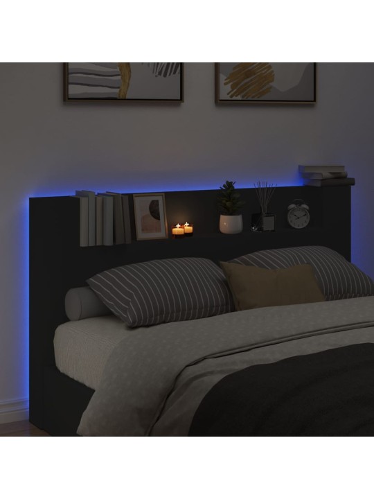 Galvūgalis-spintelė su LED, juodos spalvos, 180x16,5x103,5cm