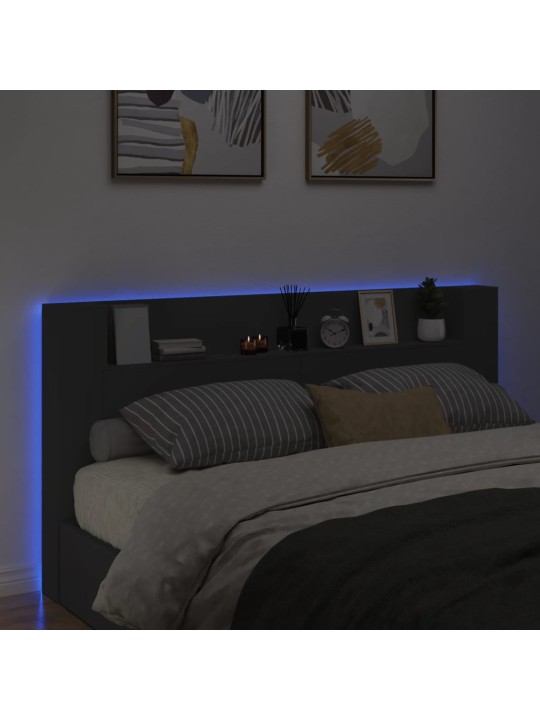 Galvūgalis-spintelė su LED, juodos spalvos, 200x16,5x103,5cm