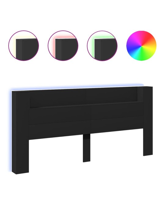 Galvūgalis-spintelė su LED, juodos spalvos, 220x16,5x103,5cm