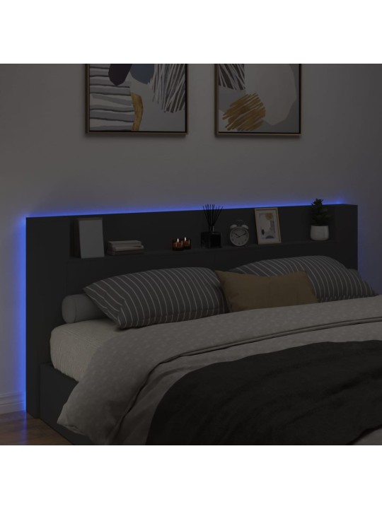 Galvūgalis-spintelė su LED, juodos spalvos, 220x16,5x103,5cm