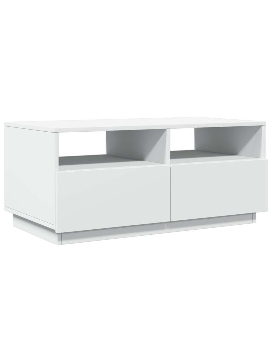 Kavos staliukas su LED lemputėmis, baltos spalvos, 90x49x40cm