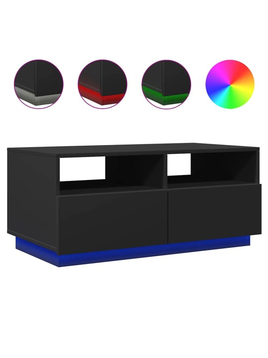 Kavos staliukas su LED lemputėmis, juodos spalvos, 90x49x40cm