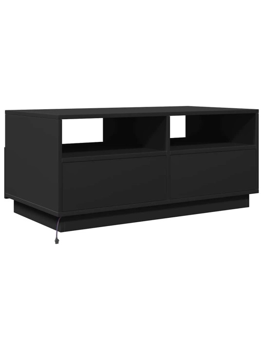 Kavos staliukas su LED lemputėmis, juodos spalvos, 90x49x40cm