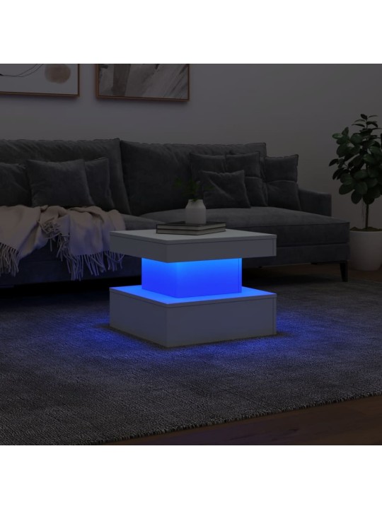 Kavos staliukas su LED lemputėmis, baltos spalvos, 50x50x40cm