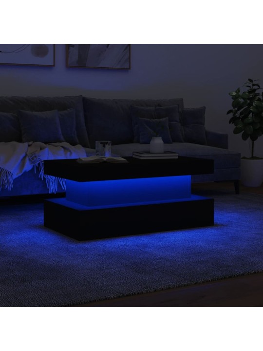 Kavos staliukas su LED lemputėmis, baltos spalvos, 90x50x40cm