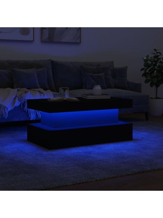 Kavos staliukas su LED lemputėmis, juodos spalvos, 90x50x40cm