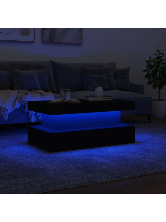 Kavos staliukas su LED lemputėmis, juodos spalvos, 90x50x40cm