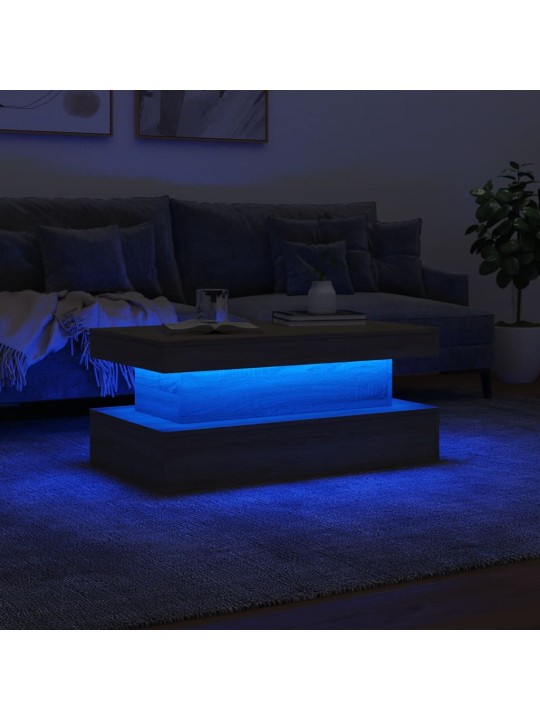 Kavos staliukas su LED lemputėmis, ąžuolo spalvos, 90x50x40cm
