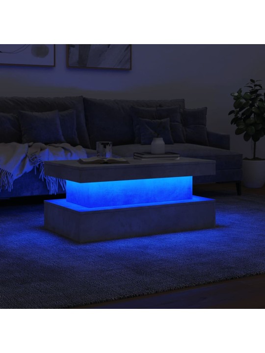 Kavos staliukas su LED lemputėmis, betono pilkas, 90x50x40cm