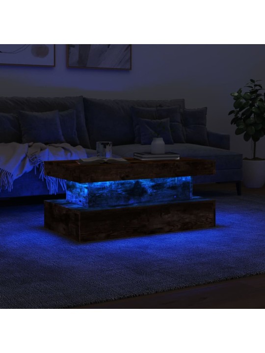 Kavos staliukas su LED lemputėmis, dūminis ąžuolo, 90x50x40cm