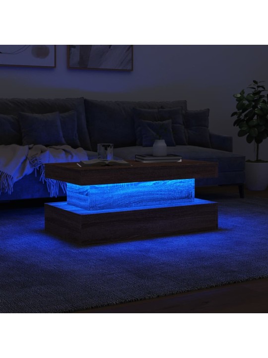 Kavos staliukas su LED lemputėmis, rudas ąžuolo, 90x50x40cm