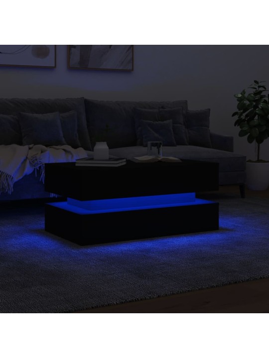 Kavos staliukas su LED lemputėmis, juodos spalvos, 90x50x40cm