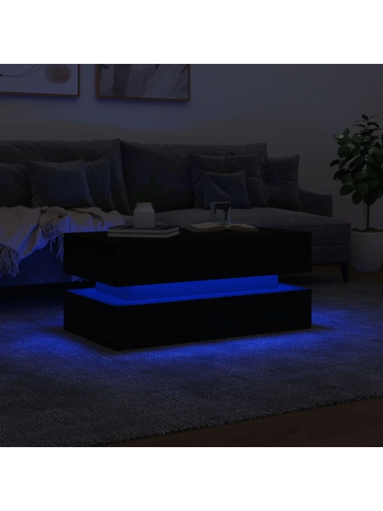 Kavos staliukas su LED lemputėmis, juodos spalvos, 90x50x40cm
