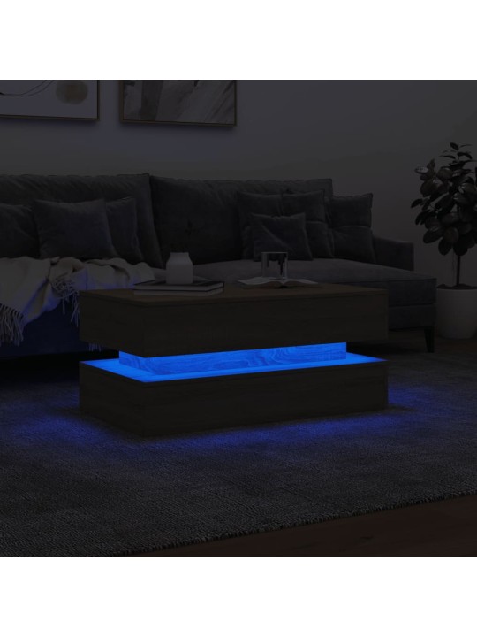 Kavos staliukas su LED lemputėmis, ąžuolo spalvos, 90x50x40cm