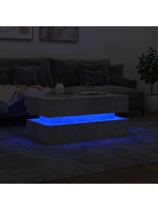 Kavos staliukas su LED lemputėmis, betono pilkas, 90x50x40cm