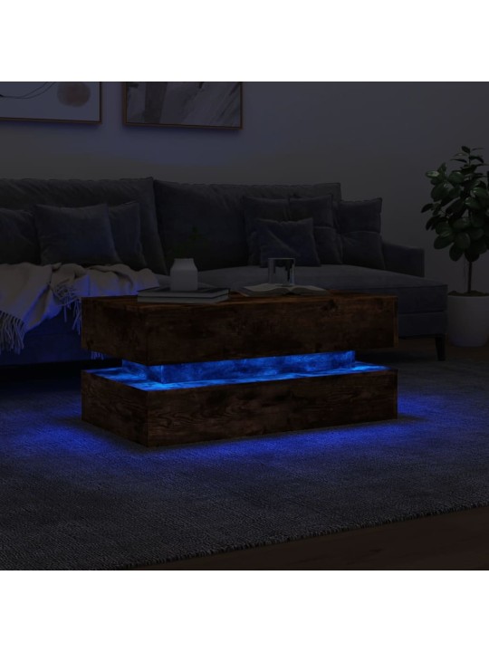 Kavos staliukas su LED lemputėmis, dūminis ąžuolo, 90x50x40cm