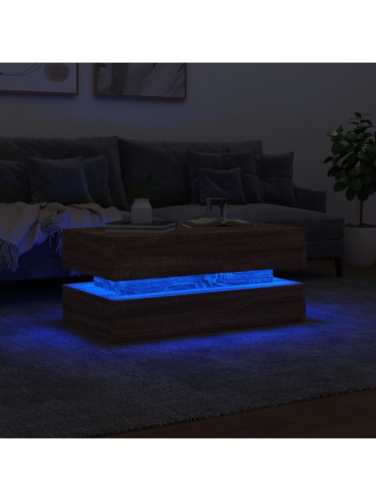 Kavos staliukas su LED lemputėmis, rudas ąžuolo, 90x50x40cm
